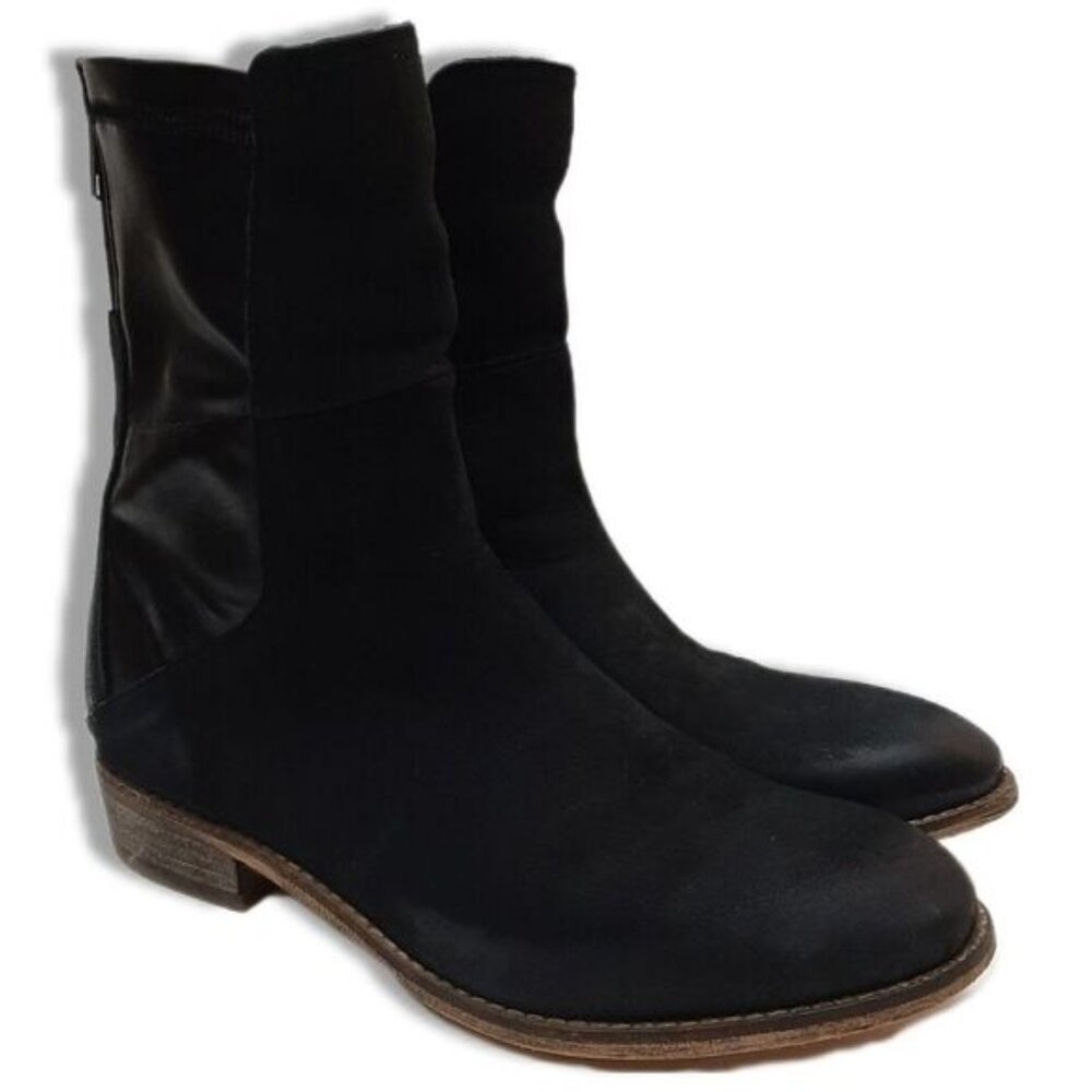 REBELS Mixed Media Short Boots Soft Genuine Leather Modern Black Sz 6 M